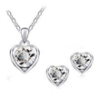 Fashion Simple Silver White Crystal Heart Pendent Alloy Necklace Earrings Set