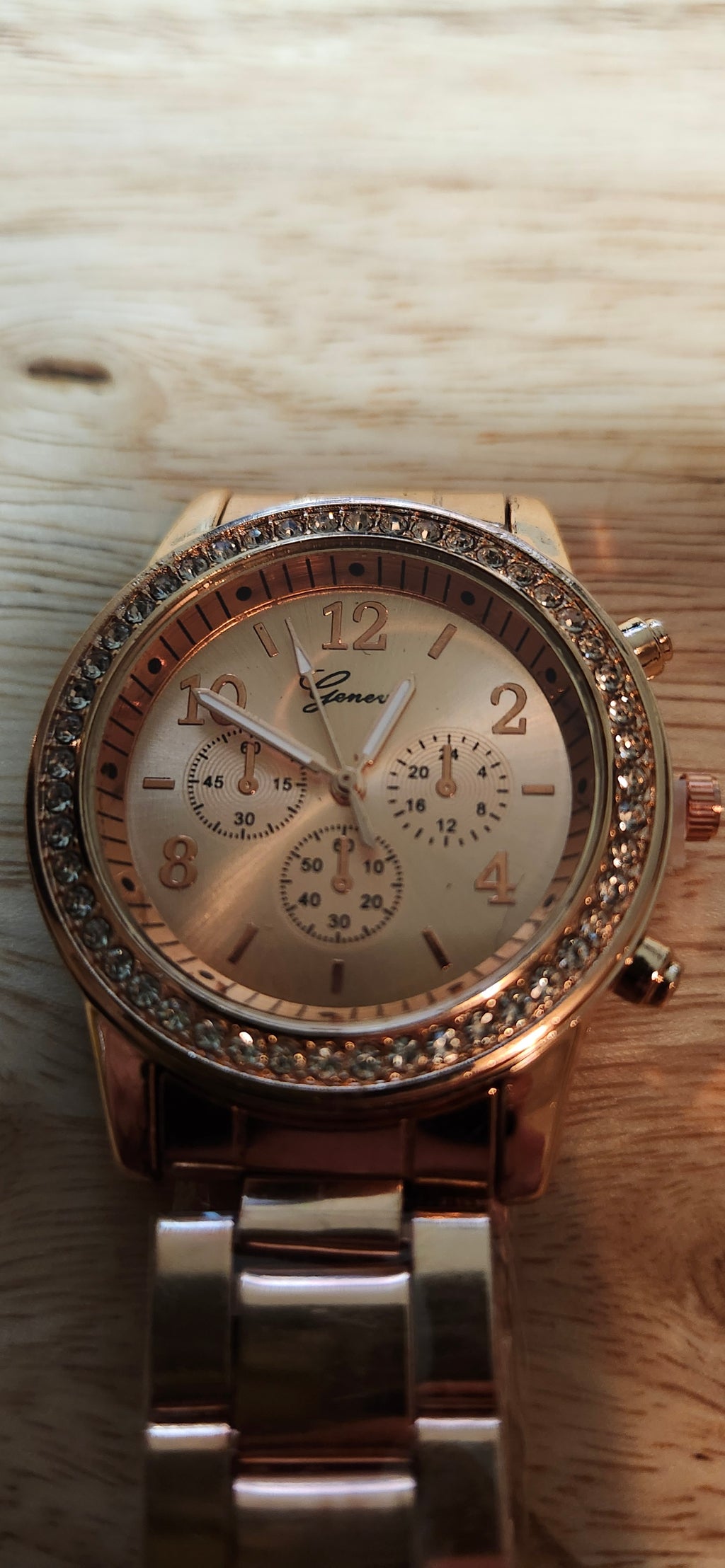 Geneva Men's Rose Gold Plated Watch W Jeweled Bezel