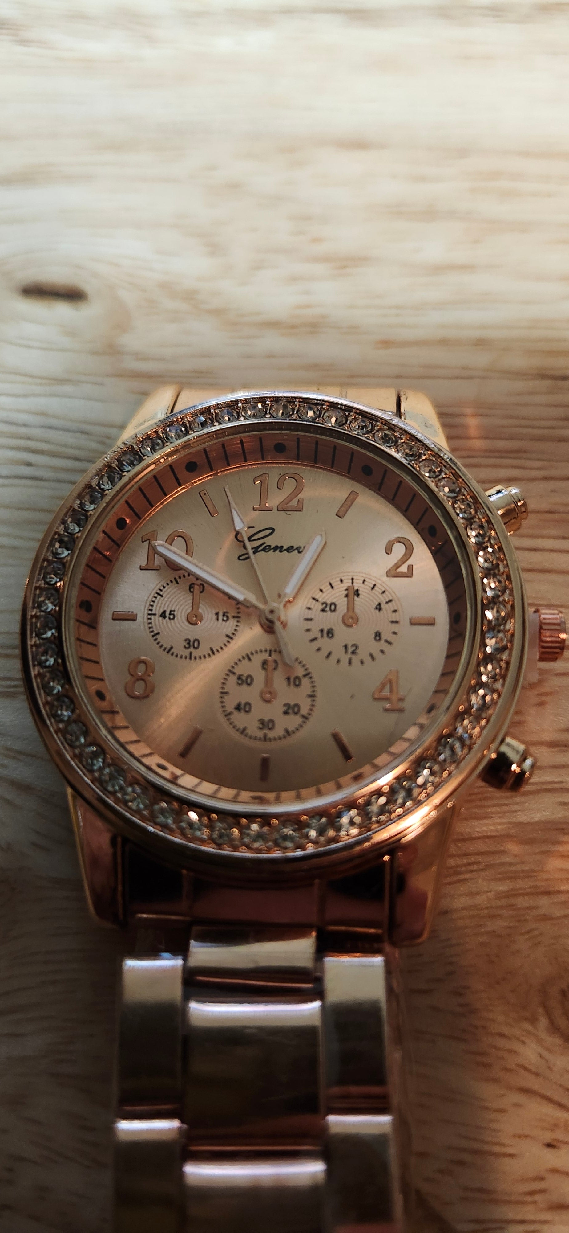 Geneva Men's Rose Gold Plated Watch W Jeweled Bezel
