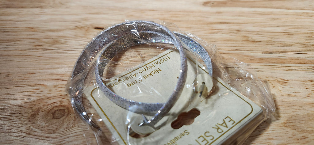 Ear Sense Silver Glitter Hoop Earrings