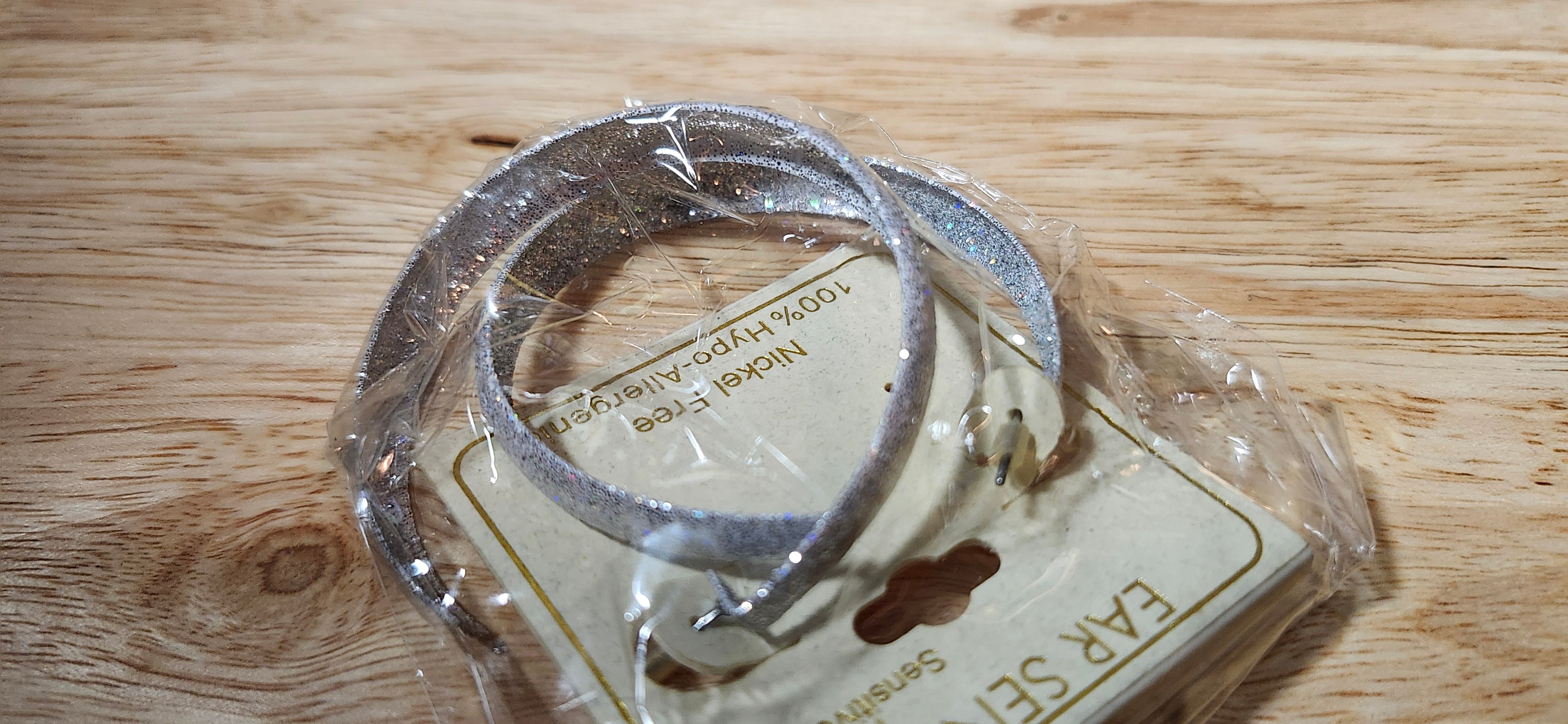 Ear Sense Silver Glitter Hoop Earrings