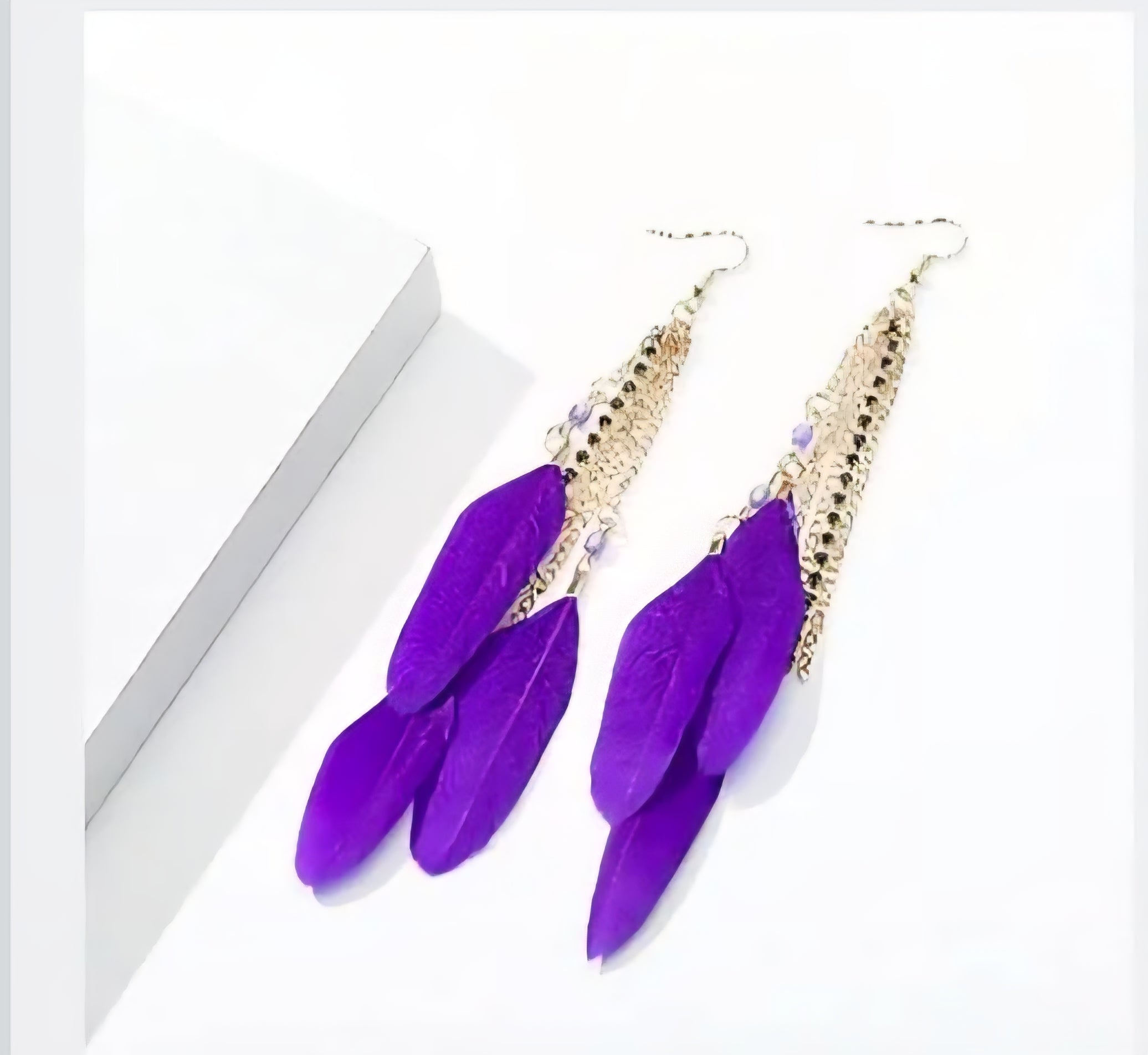 Fdesigner Purple Boho Feather Earrings