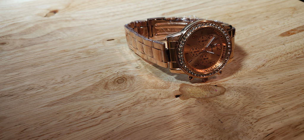 Geneva Men's Rose Gold Plated Watch W Jeweled Bezel