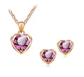Fashion Simple Gold Pink Crystal Heart Pendent Alloy Necklace Earrings Set