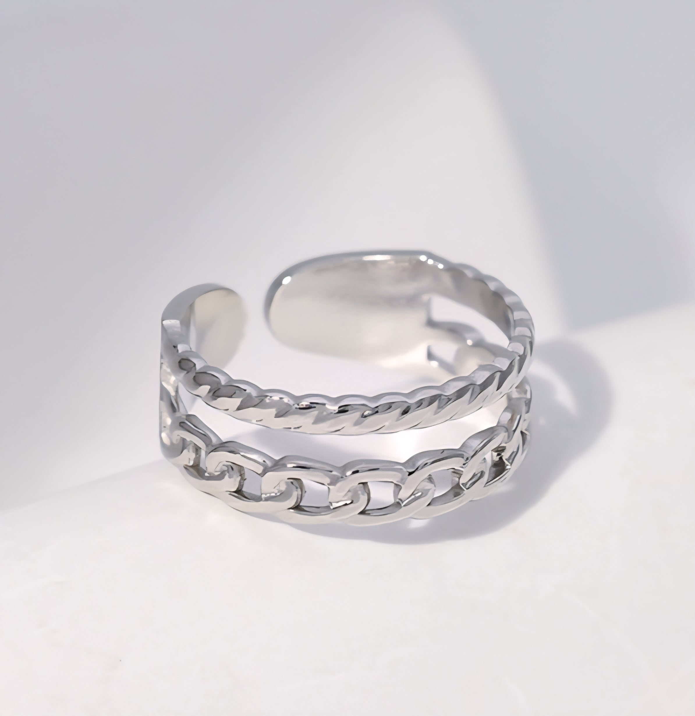Elegant Geometric SilverStainless Steel Chain Open Ring