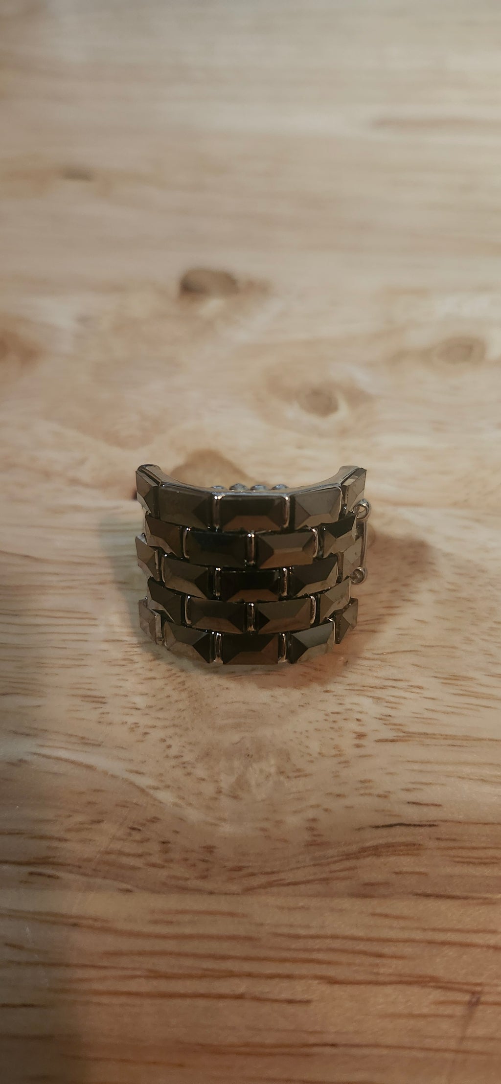 Flexible Silver Ring W Black Jewels