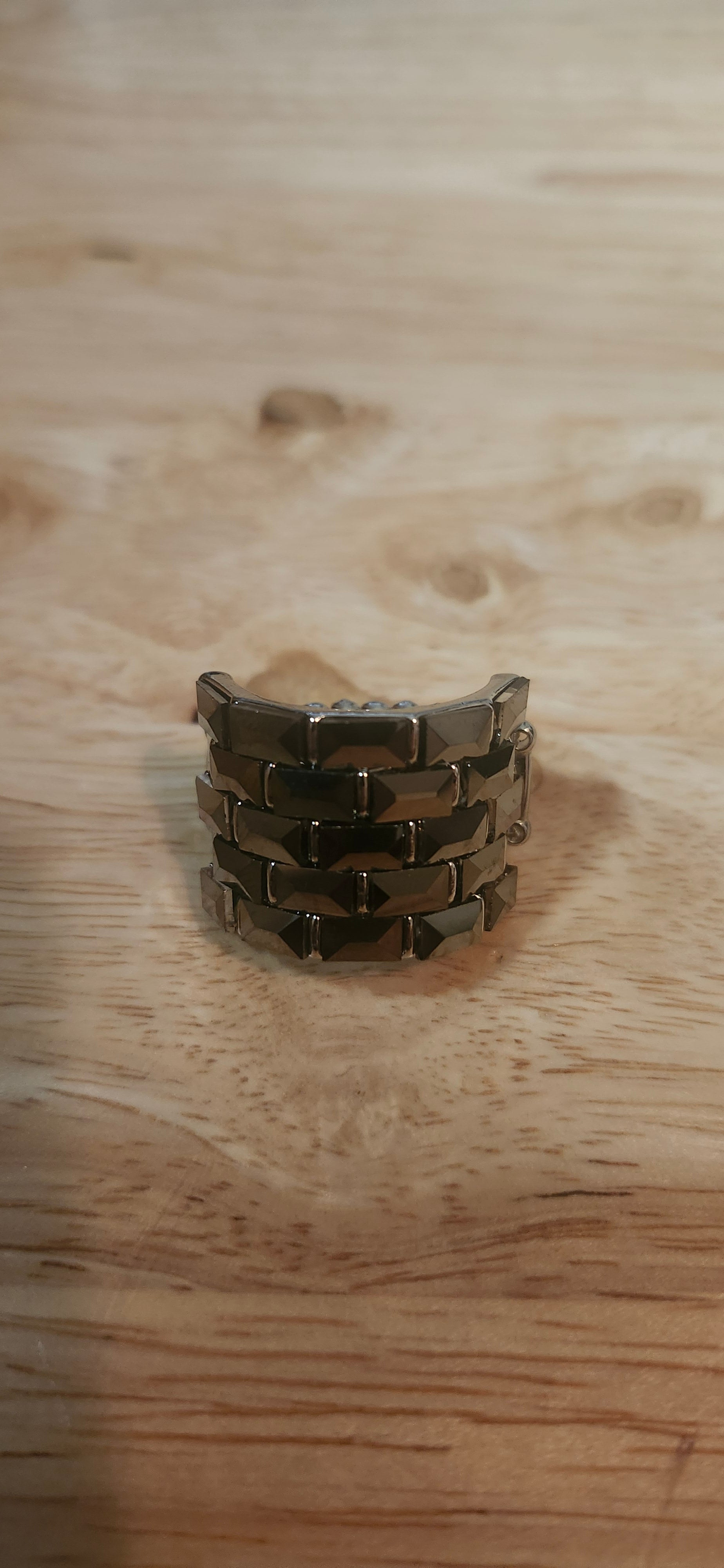 Flexible Silver Ring W Black Jewels