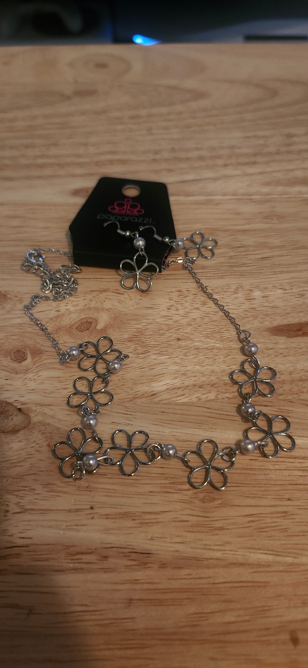 Paparazzi Silver Flower Necklace W Earrings