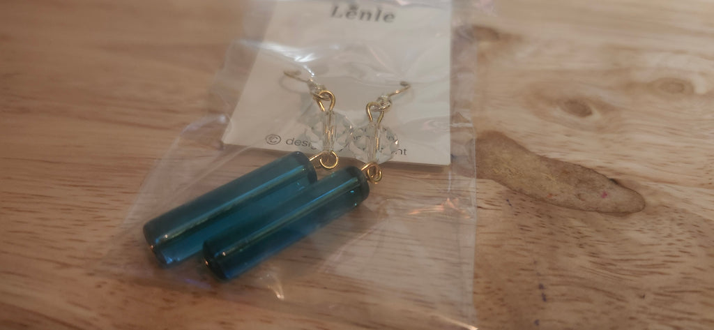 Lenle Blue Crystal Dangle Earrings
