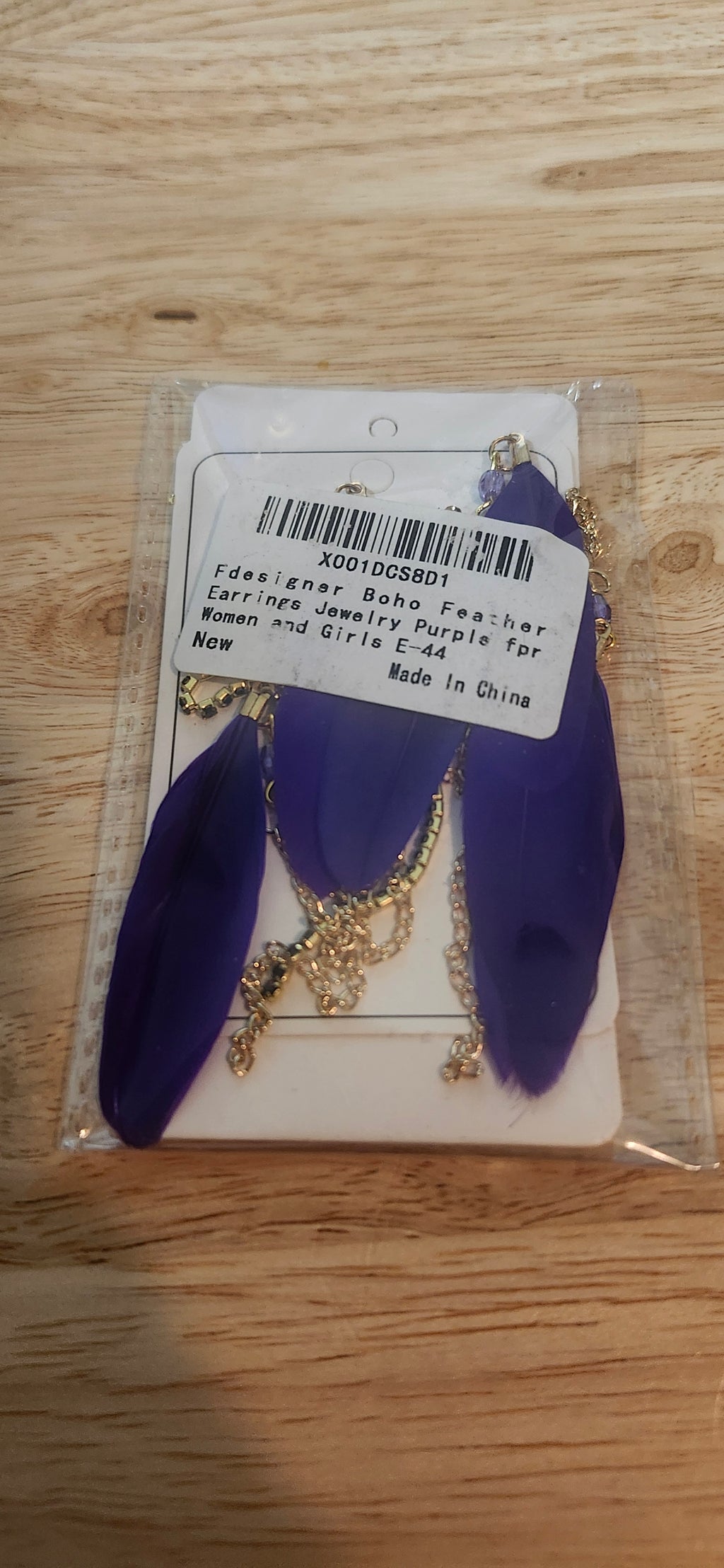 Fdesigner Purple Boho Feather Earrings